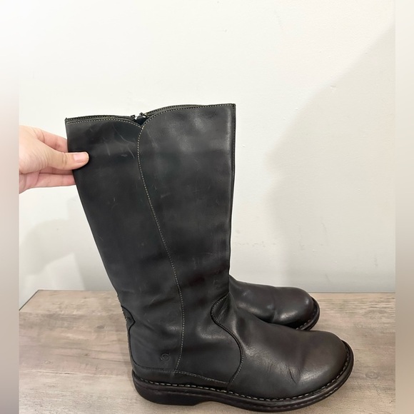 Born Women's Size 7.5 black Leather Boots Full Zip High - Picture 1 of 5